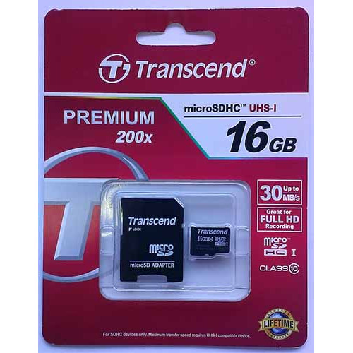 Купити micro-SDHC Card Transcend 16GB Class 10 + адаптер