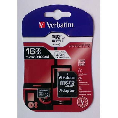Купити micro-SDHC Card Verbatim 16GB UHS-1 Class 10 + адаптер